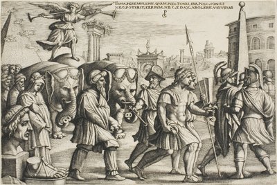 Le Triomphe de la renommée, planche trois des Triomphes de Pétrarque - Georg Pencz