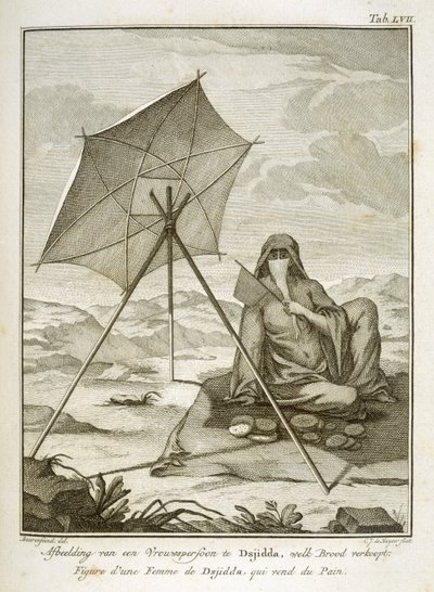 Femme de Dsjidda faisant du pain plat dans le désert, gravé par C.J. de Huyser, publié vers 1772-74 - Georg Wilhelm Baurenfeind