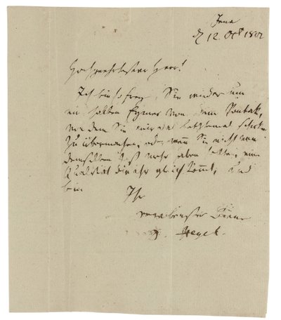 Lettre autographe à Gebruder Ramann (marchands de vin à Erfurt), Iéna - Georg Wilhelm Friedrich Hegel