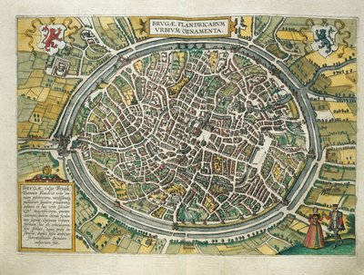 Belgique, carte de Bruges du Civitates Orbis Terrarum par Georg Braun et Franz Hogenberg, Cologne, gravure - Georg Braun and Hogenberg Franz