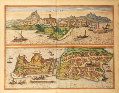 Héraklion, Candie et Corfou du Civitates Orbis Terrarum par Georg Braun - Georg Braun and Hogenberg Franz
