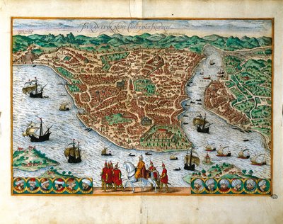 Italie, Milan, Vue perspective de la ville de Constantinople - Georg Braun and Hogenberg Franz