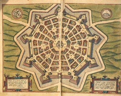 Italie, Palmanova, carte, gravure de Civitates Orbis Terrarum - Georg Braun and Hogenberg Franz