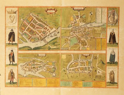 Carte de Galway, Dublin, Limerick et Cork du Civitates Orbis Terrarum par Georg Braun - Georg Braun and Hogenberg Franz