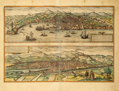 Carte de Gênes et Florence du Civitates Orbis Terrarum par Georg Braun - Georg Braun and Hogenberg Franz