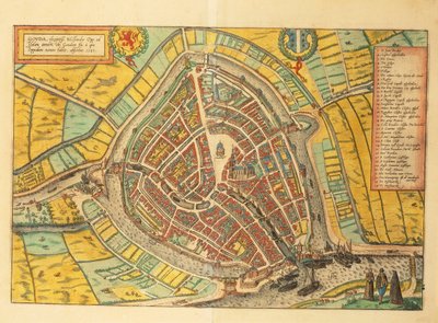 Carte de Gouda du Civitates Orbis Terrarum par Georg Braun - Georg Braun and Hogenberg Franz