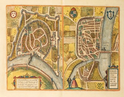 Carte de Grenoble et Le Mans du Civitates Orbis Terrarum par Georg Braun - Georg Braun and Hogenberg Franz