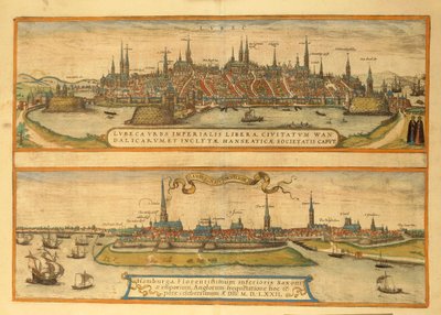 Carte de Lubeck et Hambourg de Civitates Orbis Terrarum par Georg Braun - Georg Braun and Hogenberg Franz