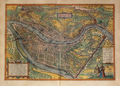 Carte de Lyon, France, du Civitates Orbis Terrarum par Georg Braun - Georg Braun and Hogenberg Franz