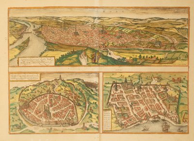 Carte de Rouen, Nîmes et Bordeaux de Civitates Orbis Terrarum par Georg Braun - Georg Braun and Hogenberg Franz