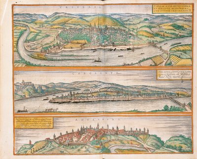 Carte de Trèves, Coblence et Rothenburg ob der Tauber de Civitates Orbis Terrarum par Georg Braun - Georg Braun and Hogenberg Franz