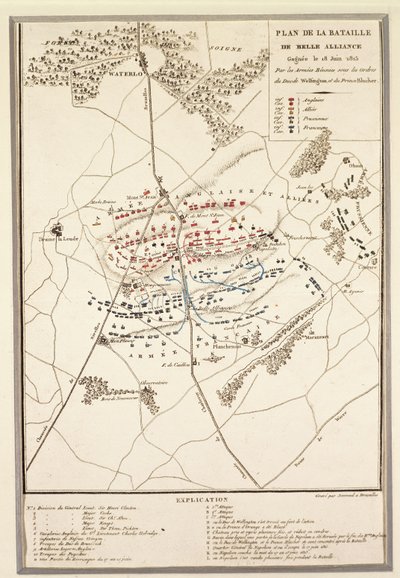Carte de la bataille de Waterloo - Georg Braun and Hogenberg Franz
