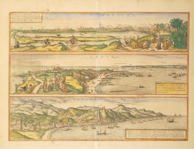 Cartes de Séville, Cadix et Malaga, Espagne, de Civitates Orbis Terrarum par Georg Braun - Georg Braun and Hogenberg Franz