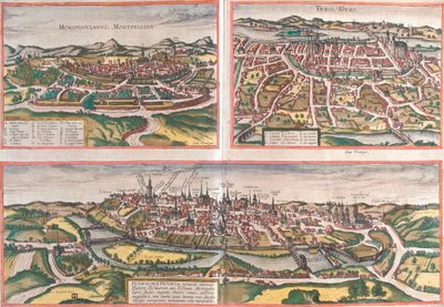 Montpellier, Tours, Poitiers, France - Georg and Hogenberg Franz (1535 90) Braun