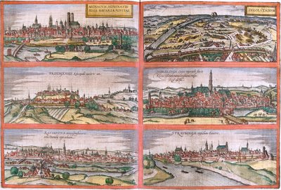 Munich, Ingolstadt, Freising, Nördlingen, Regensburg, Straubing, Allemagne - Georg and Hogenberg Franz (1535 90) Braun