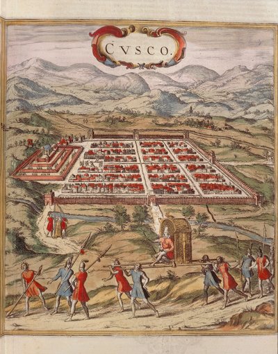 Pérou, ville de Cuzco, gravure par Georg Braun - Georg Braun and Hogenberg Franz