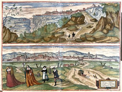 Acquapendente (province de Viterbe) et Trévise, Italie (gravure) - Georg Braun and Hogenberg Franz