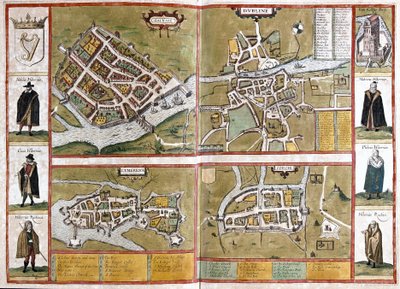 Galway, Dublin, Limerick et Cork, Irlande (gravure) - Georg Braun and Hogenberg Franz