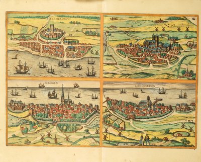 Helsingborg, Lund, Malmö, Elbogen et Landskrona, de Civitates Orbis Terrarum, Cologne - Georg Braun and Hogenberg Franz