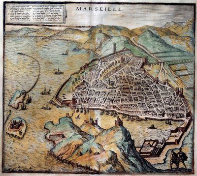 Vue de la ville de Marseille avec plan de rue - Georg Braun and Hogenberg Franz