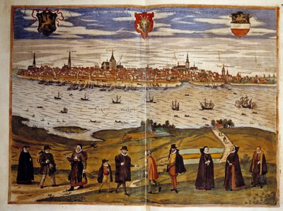 Vue de la ville de Rostock, Allemagne - Georg Braun and Hogenberg Franz