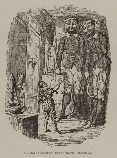 La gentillesse de Grimaldi envers les géants (gravure) - George (after) Cruikshank