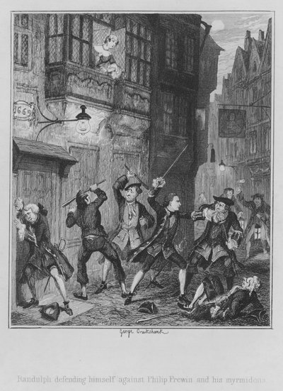 Randulph se défendant contre Philip Frewin et ses myrmidons - George (after) Cruikshank