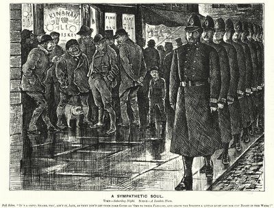 Caricature de Punch : Une âme sympathique - la police des taudis de Londres (gravure) - George (after) Du Maurier