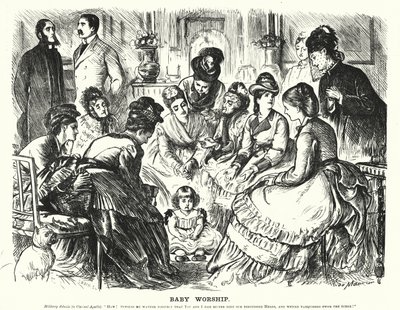 Caricature de Punch : Adoration du bébé - George (after) Du Maurier