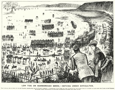 Caricature de Punch : Marée basse sur les sables de Scarborough - Baignade sous difficultés - George (after) Du Maurier