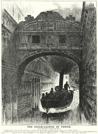 Caricature de Punch : Le lancement à vapeur à Venise (gravure) - George (after) Du Maurier
