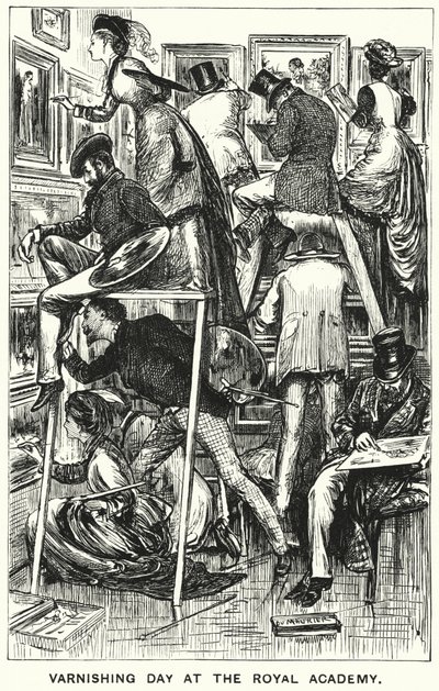 Caricature de Punch : Jour de vernissage à la Royal Academy (gravure) - George (after) Du Maurier