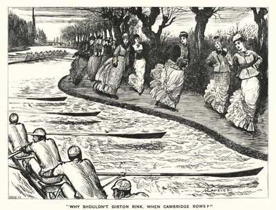 Caricature de Punch : Pourquoi Girton ne patinerait-il pas quand Cambridge rame ? - George (after) Du Maurier