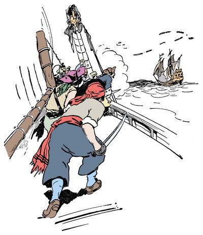 Un navire pirate poursuivant un navire Illustration de "The boy
