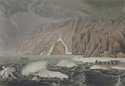 Expédition doublant le Cap Barrow, 25 juillet 1821, de Narrative of a Journey to the Shores of the Polar Sea in the Years 1819-22 par Sir John Franklin (1786-1847) gravé par Edward Finden (1791-1857) - George Back