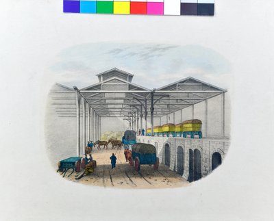 Vue du dépôt de transfert de marchandises, vers 1830 (lithographie sur papier) - George Barnard