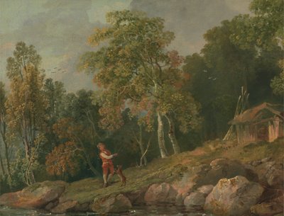 Paysage boisé avec un garçon et son chien - George Barret