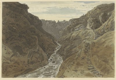 Vallée fluviale et chemin de montagne menant à deux maisons - George Barret jr. (possibly)