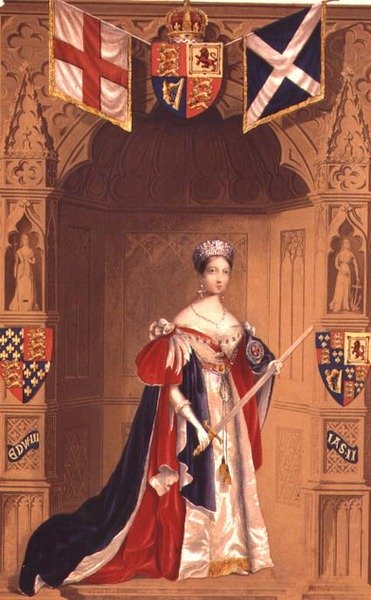 La reine Victoria dans un étal de jarretière - George Baxter
