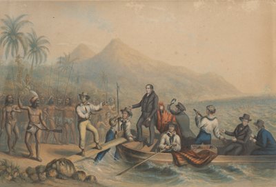 La réception du révérend J. Williams à Tanna dans les mers du Sud, la veille de son massacre - George Baxter