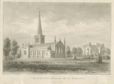 Église de Hilderstone (dessin sépia, 1841) - George Buckler