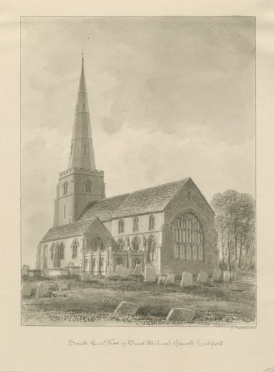 Lichfield - Église Saint-Michel : dessin sépia - George Buckler