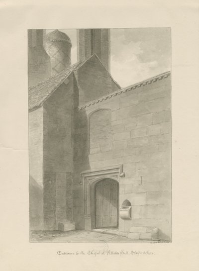 Pillaton Hall - Entrée de la chapelle: dessin sépia - George Buckler