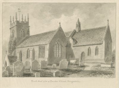 Église de Sandon : dessin sépia, 1841 - George Buckler