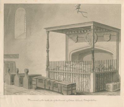 Stowe Church - Tombeau de table: dessin sépia - George Buckler