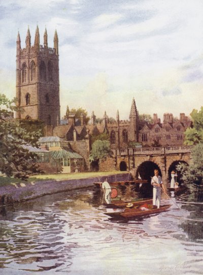 Oxford : Collège Magdalen et pont depuis le Cherwell - George Carline