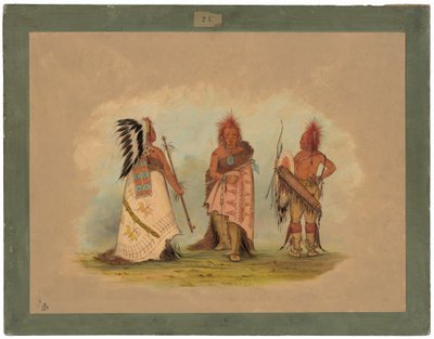 Un chef Pawnee avec deux guerriers - George Catlin