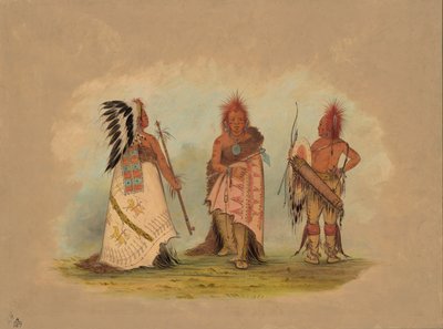 Un chef Pawnee avec deux guerriers - George Catlin