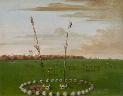 Vue arrière du village Mandan, montrant le cimetière - George Catlin