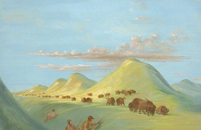 Batiste, Bogard et moi approchant des buffles sur le Missouri - George Catlin